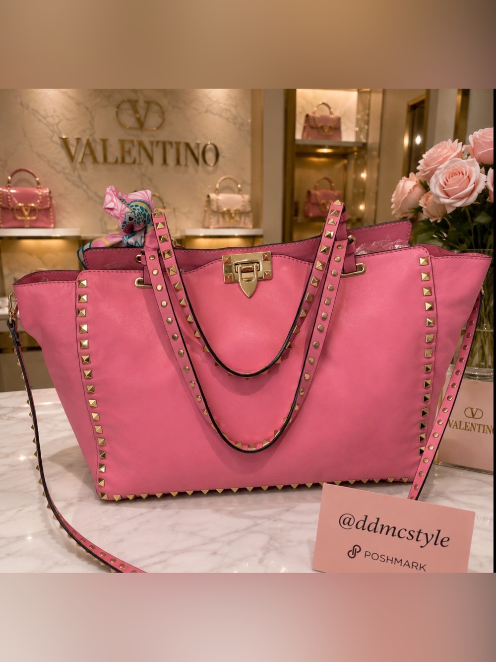 Valentino EUC Gorgeous Pink Rock Stud Tote Crossbody Bag